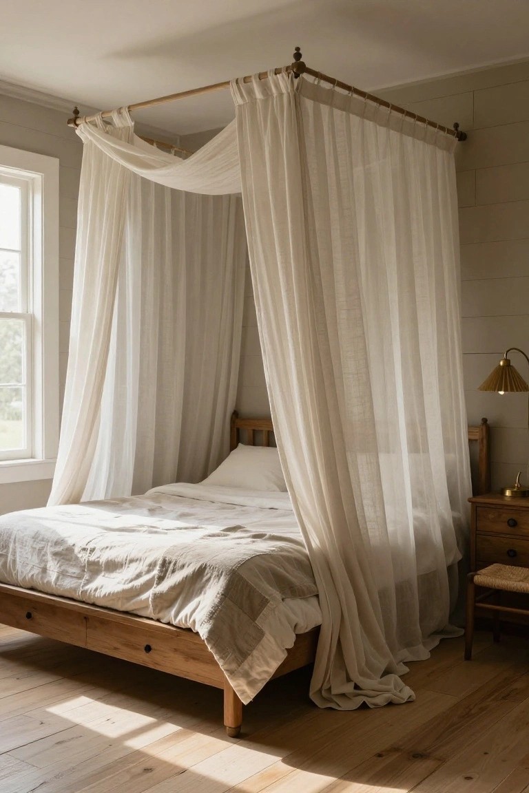Sheer Canopy on a Wooden Bed