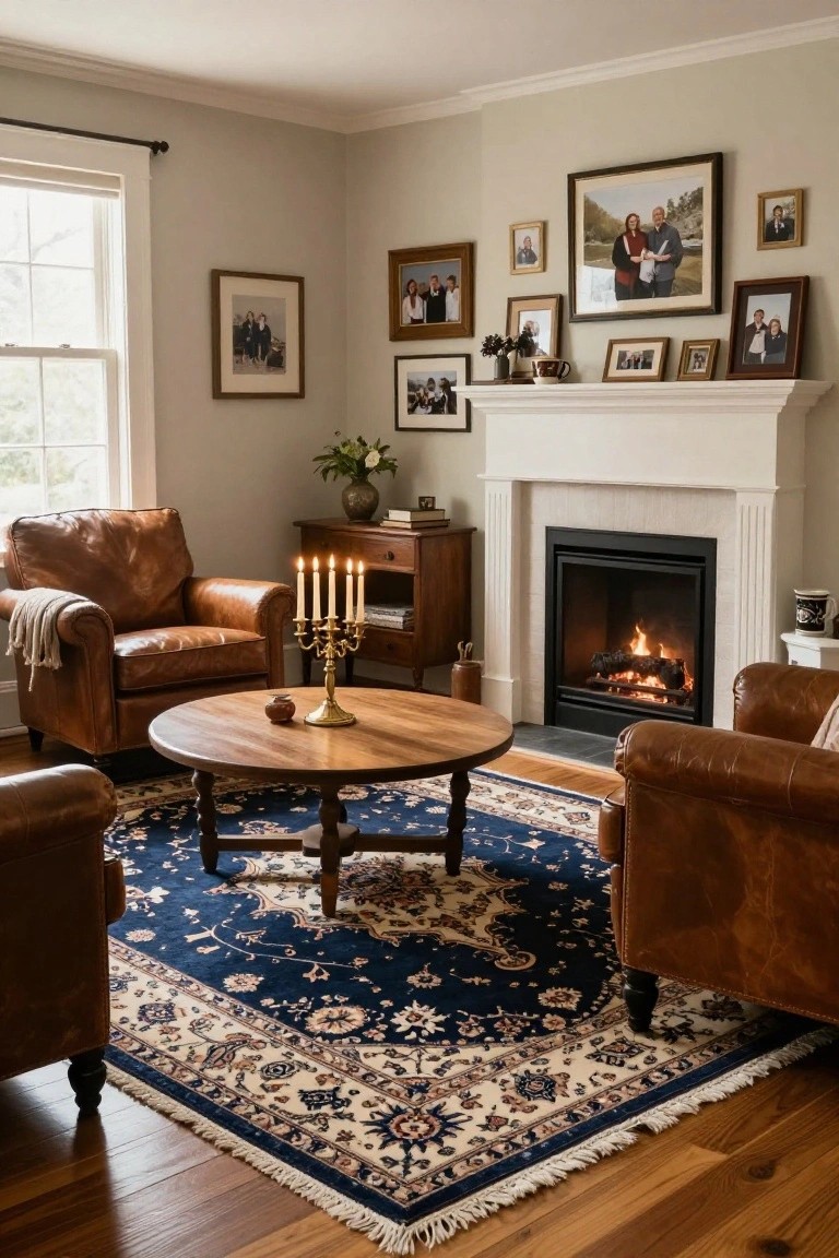 Leather Armchairs Around a Navy Rug