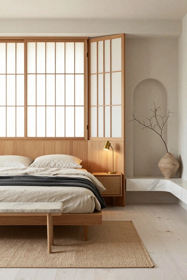 Shoji Screens Behind the Bed