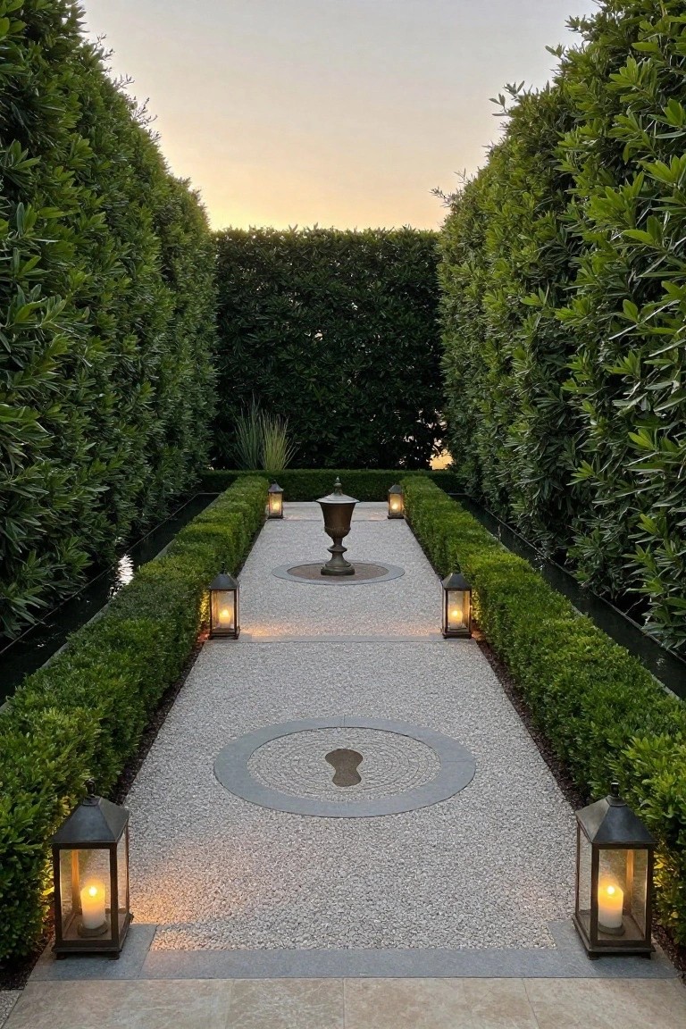 Boxwood-Lined Gravel Paths