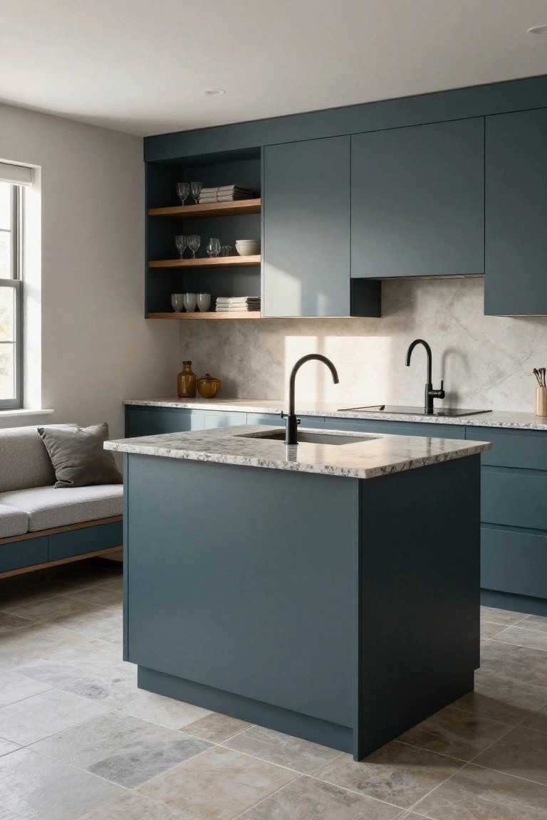 Matte Teal Cabinets for Kitchen Calm