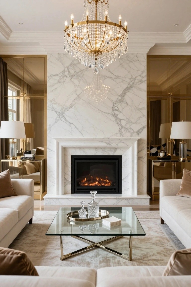 Seamless White Marble Fireplace Wall