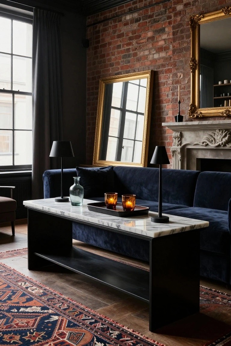 Marble Coffee Table with Black Frame
