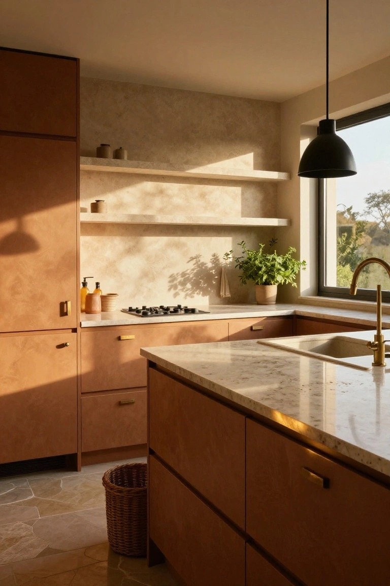 Warm Terracotta Handleless Cabinets