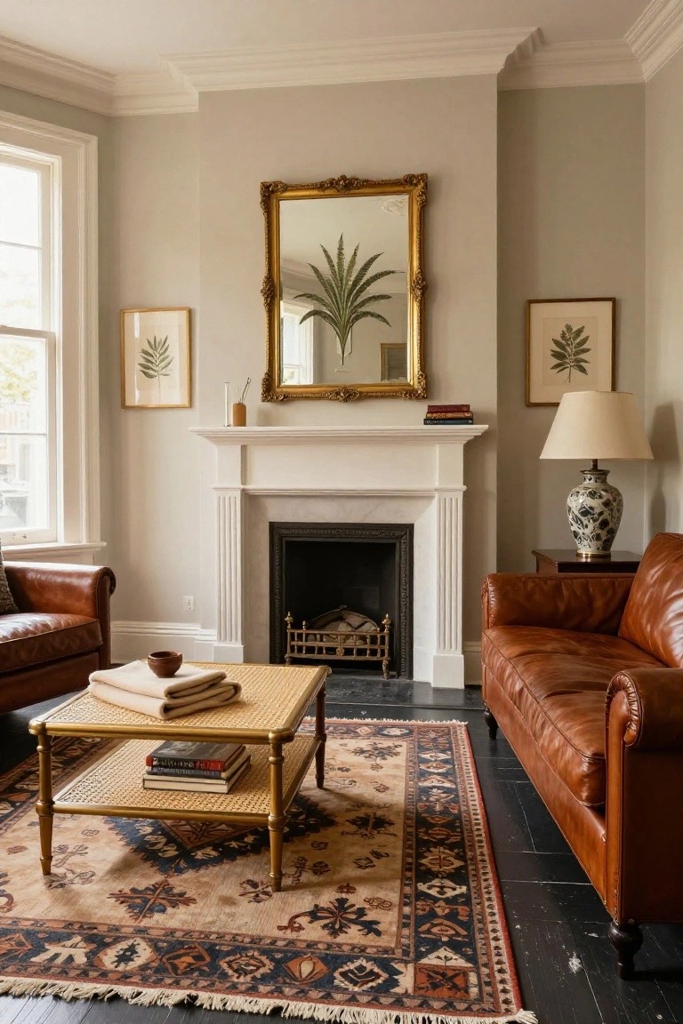 Leather Sofas by the Fireplace