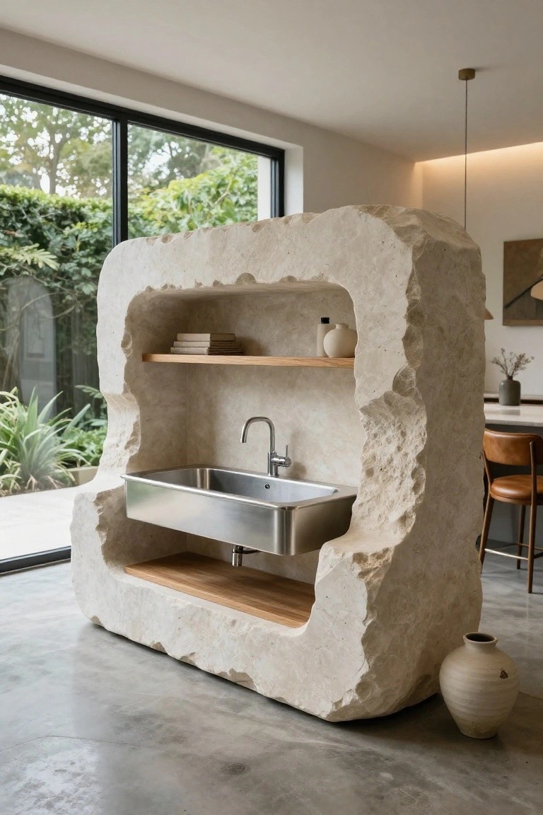 Sculpted Stone Kitchen Island