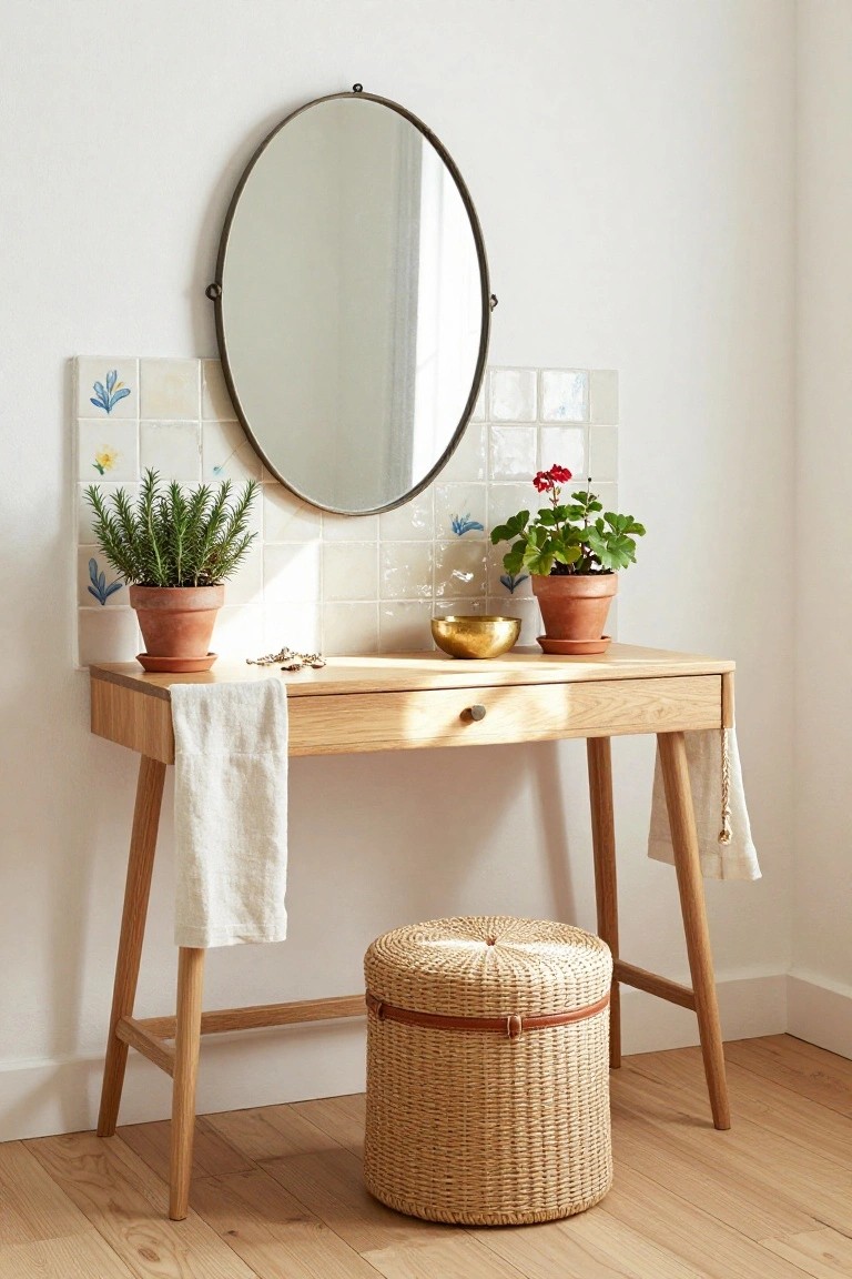 Light Wood Vanity Table Setup