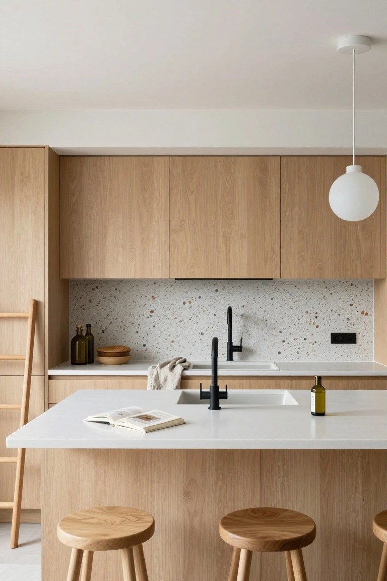 Terrazzo Backsplash in Oak Kitchens