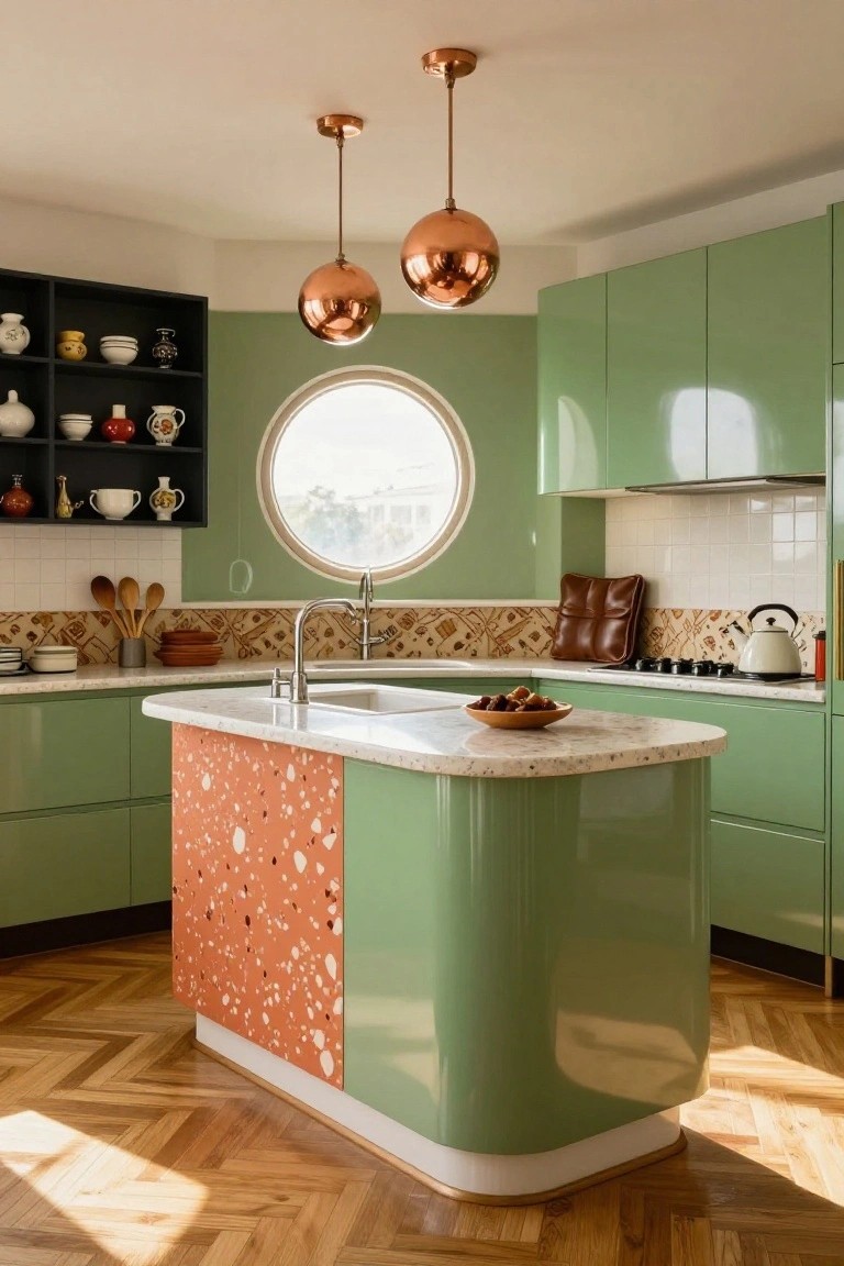 Glossy Green Cabinets for Retro Kitchens