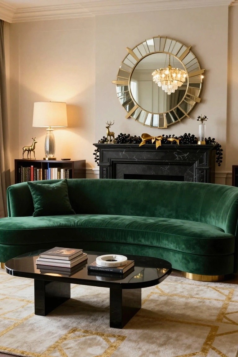 Curved Green Velvet Sofa for Holiday Rooms