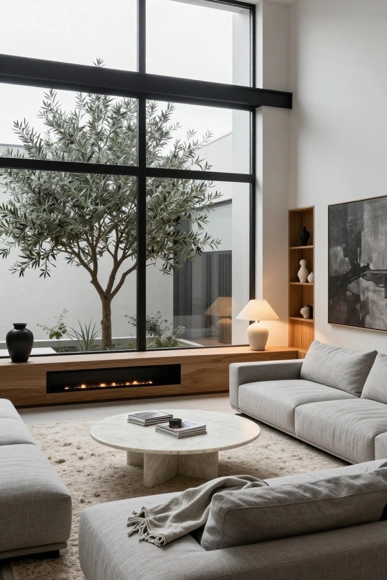 Courtyard Tree Through Living Room Windows