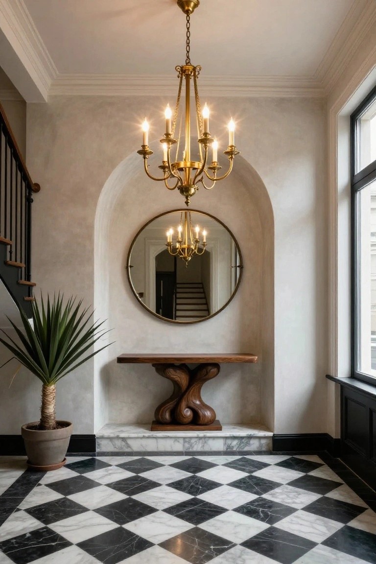 Black and White Checkered Floors in the Entry