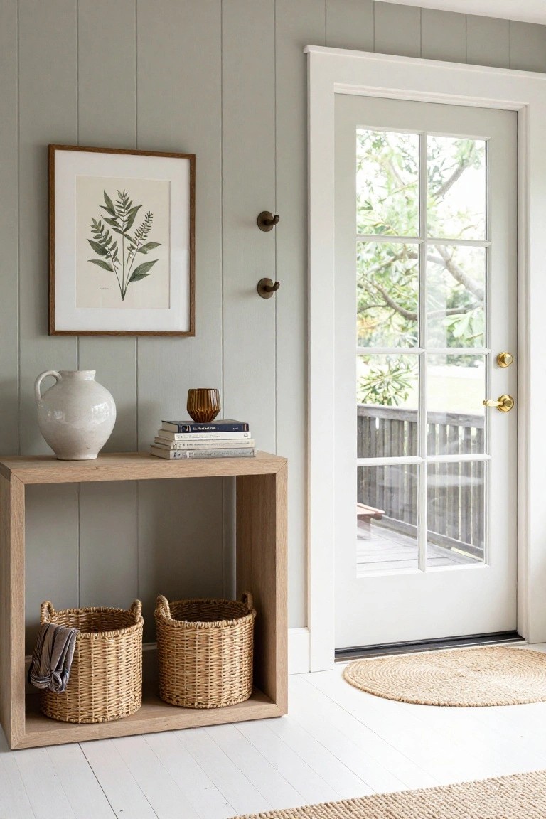 Entry Console with Woven Basket Storage