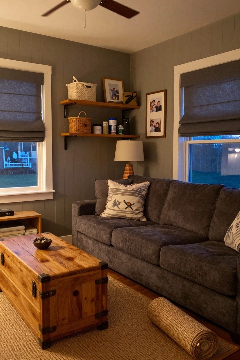 Gray Shiplap Panelling on Living Room Walls