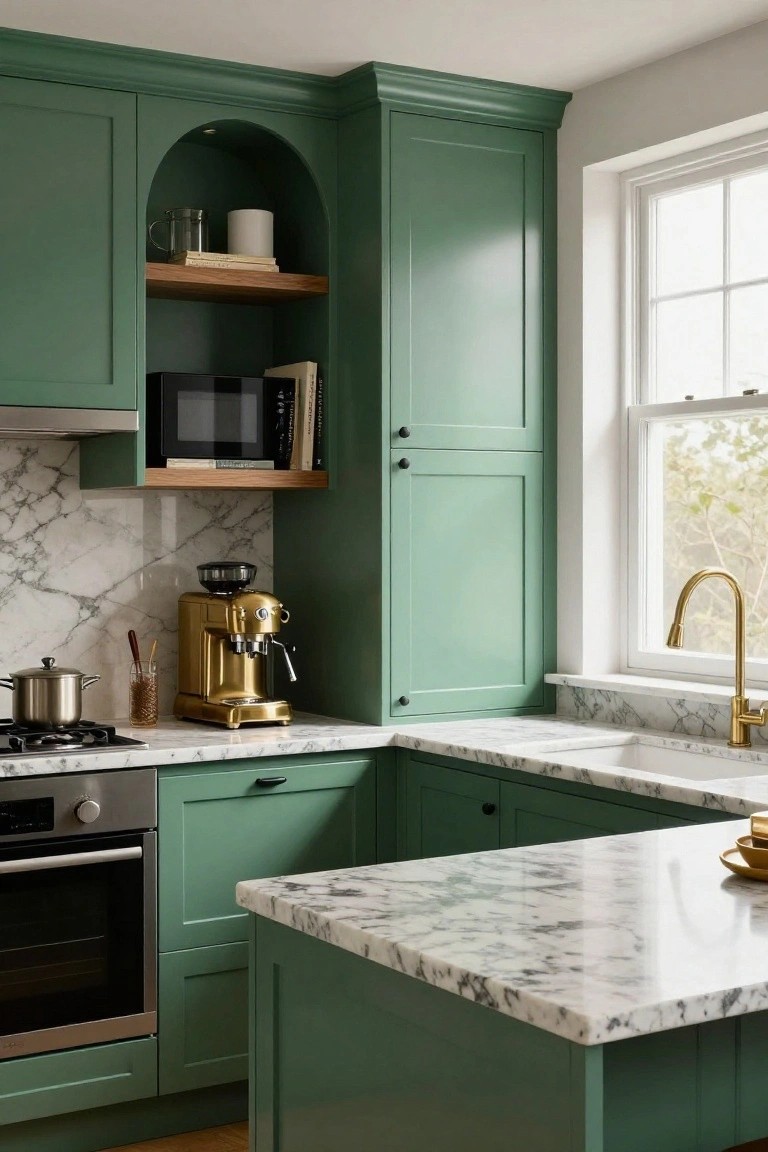 Emerald Green Cabinets for Small Kitchens