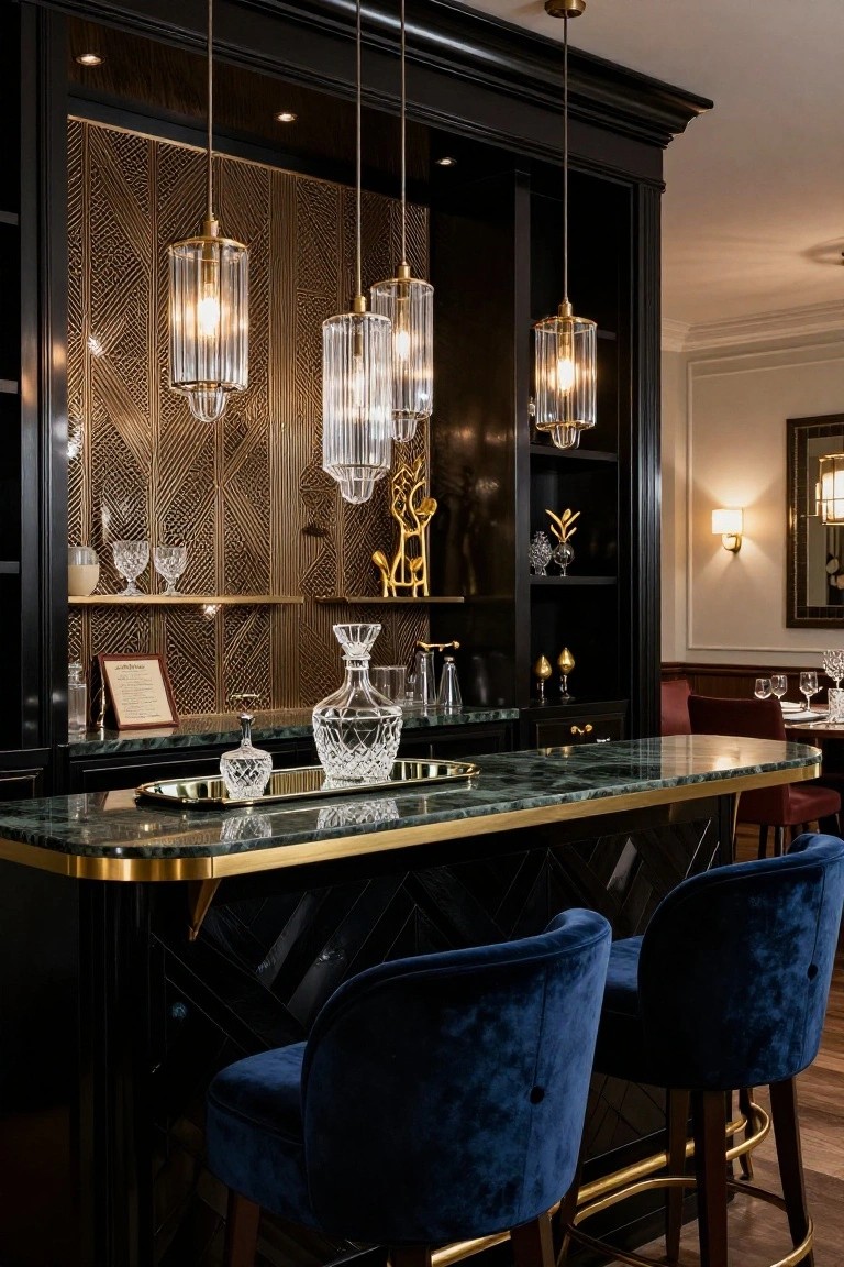 Green Marble Bar Counter with Brass Edge