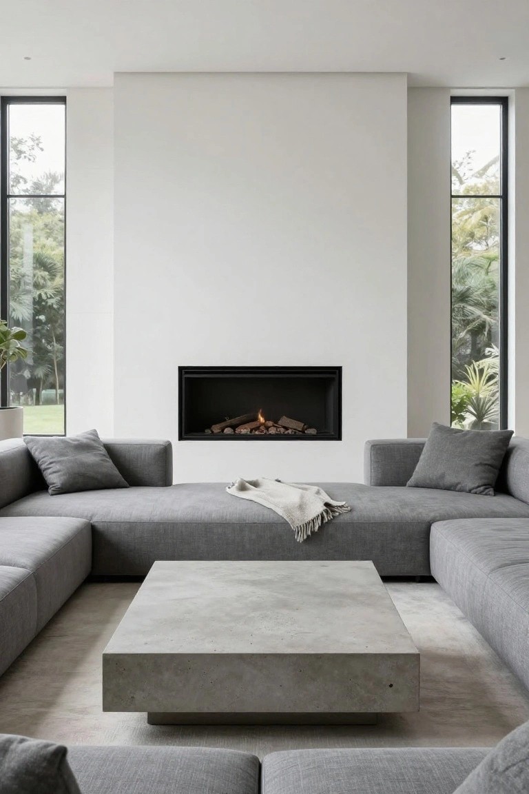 U-Shaped Modular Sofa Facing the Fireplace