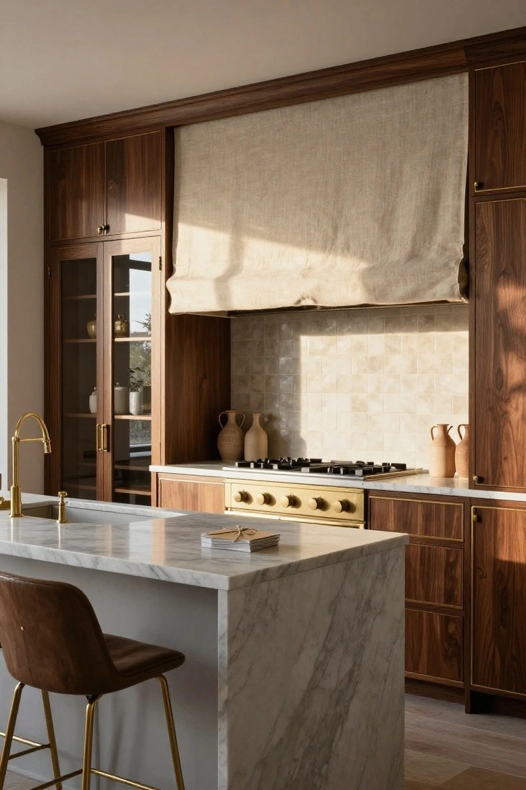 Walnut Cabinets with Marble Countertops